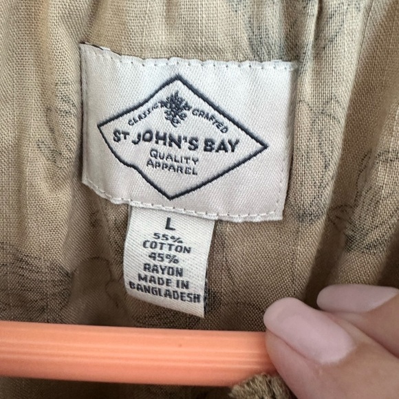 St Johns Bay Floral Peasant-Feel Blouse Size Large Tan/ Black Romantic Feminine - Picture 3 of 8